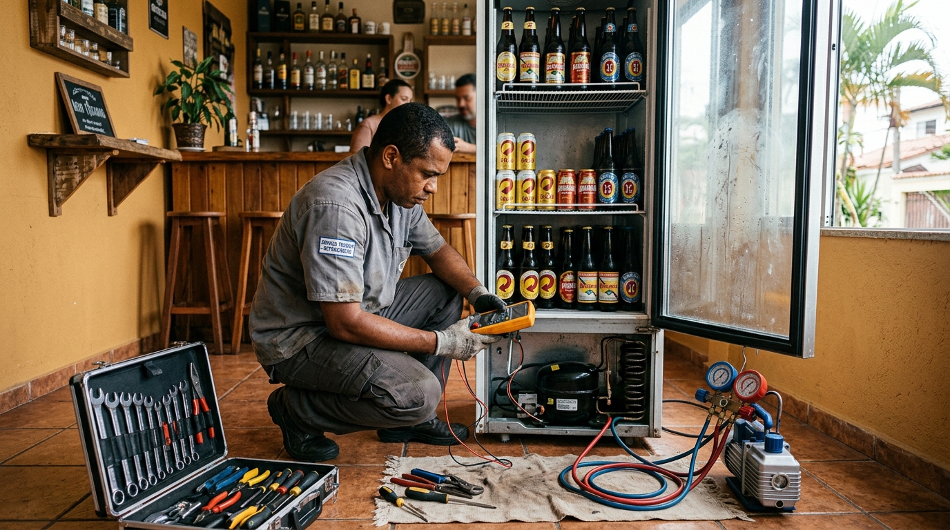 Substituição de termostato de cervejeira em serviço técnico em Franca‑SP